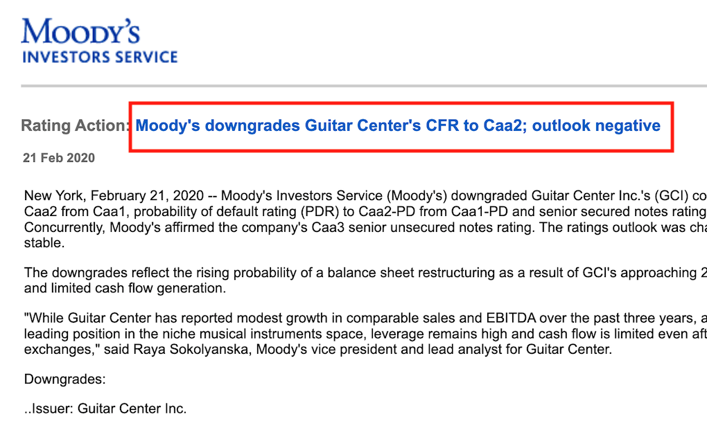 Guitar Center Moody's credit rating image